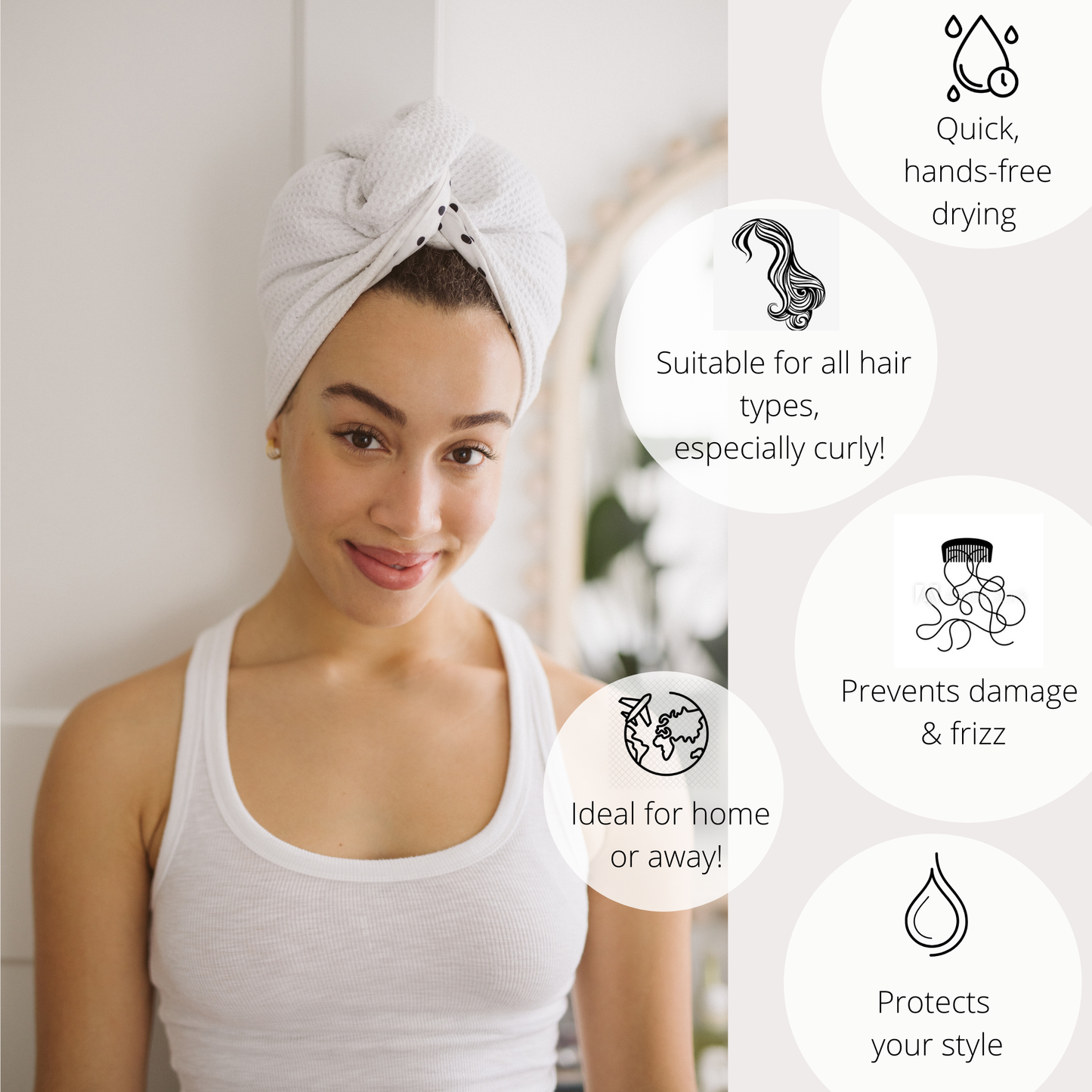 Satin & Microfibre Hair Towel: Polka Dot