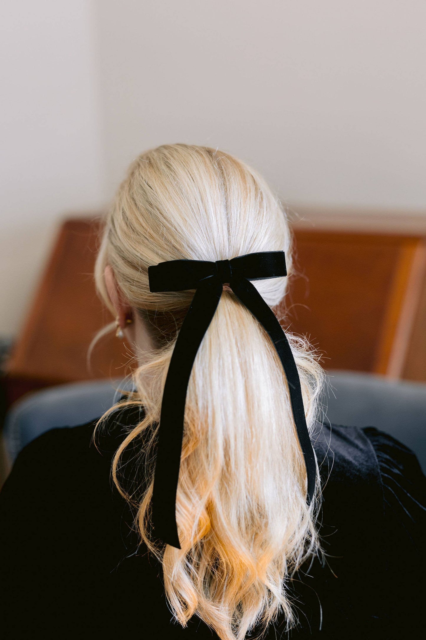 Bow Barrette-Long Velvet | Alice Bow: Black