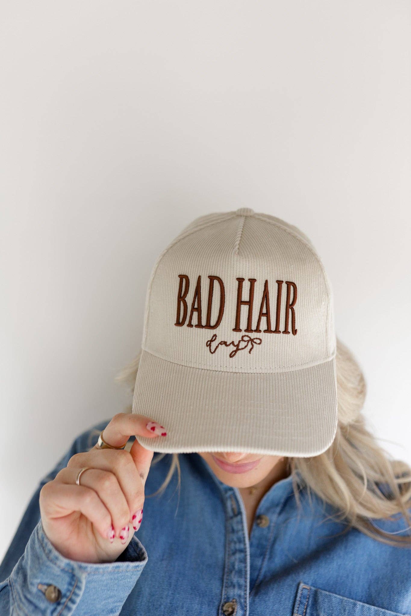 BAD HAIR DAY TRUCKER HAT: CREAM CORDUROY