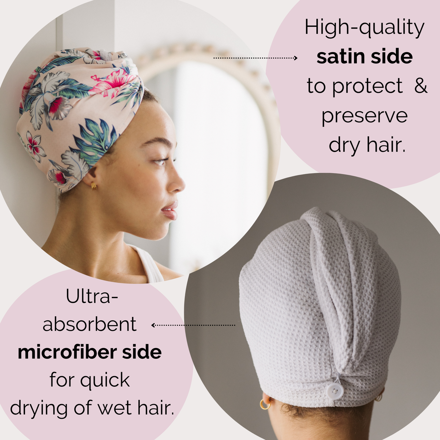 Satin & Microfibre Hair Towel: Polka Dot