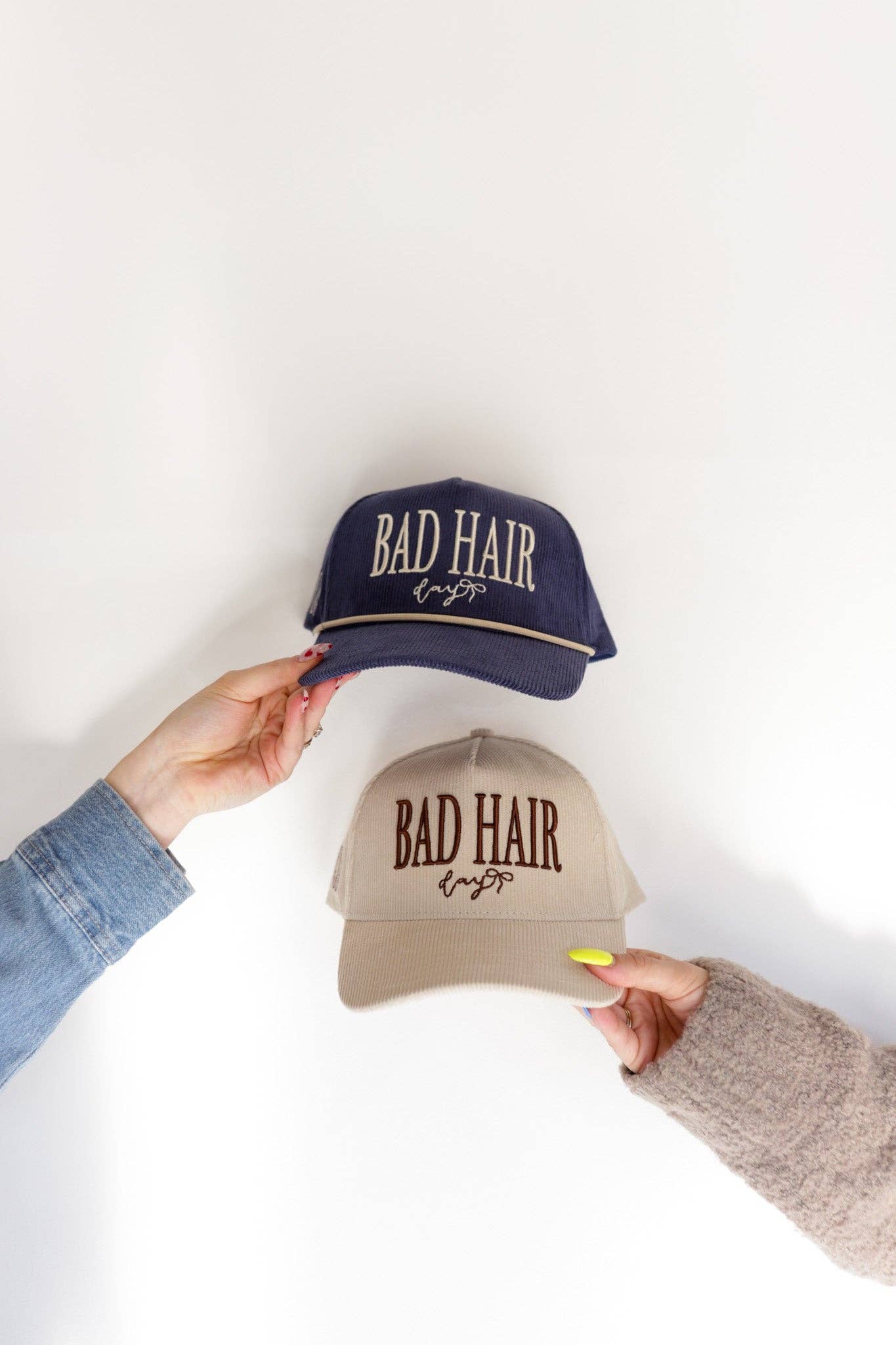 BAD HAIR DAY TRUCKER HAT: CREAM CORDUROY