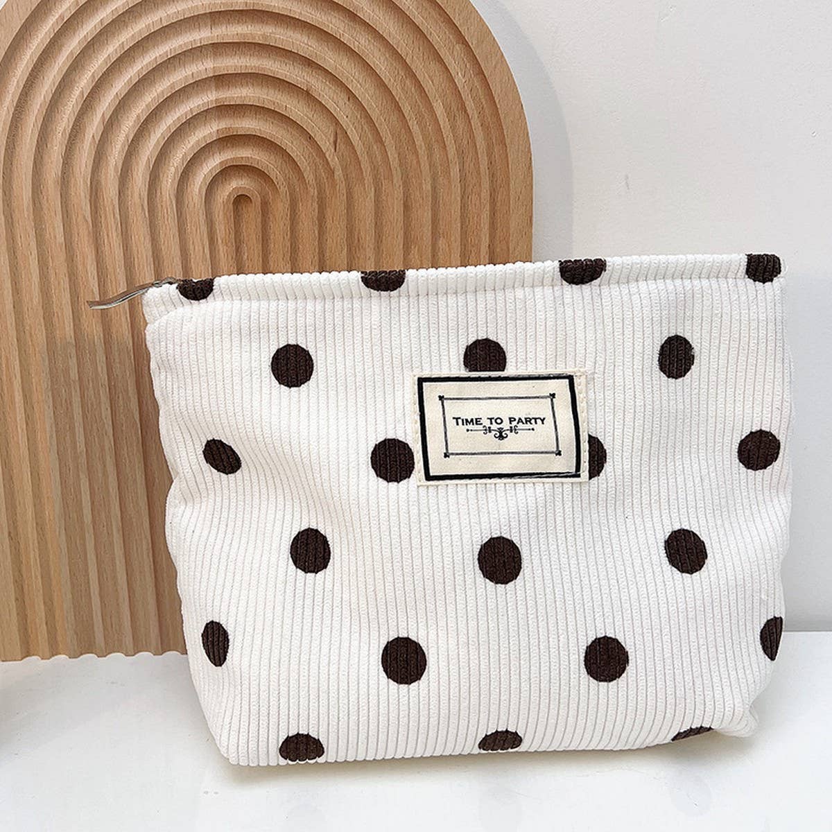 CORDUROY RETRO POLKA DOT MAKEUP BAG STORAGE BAG: White