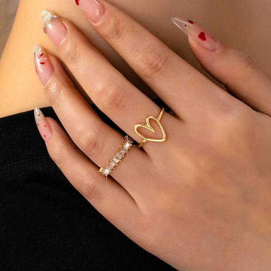 Baguette Crystal Heart Open Ring | 80R245: Gold