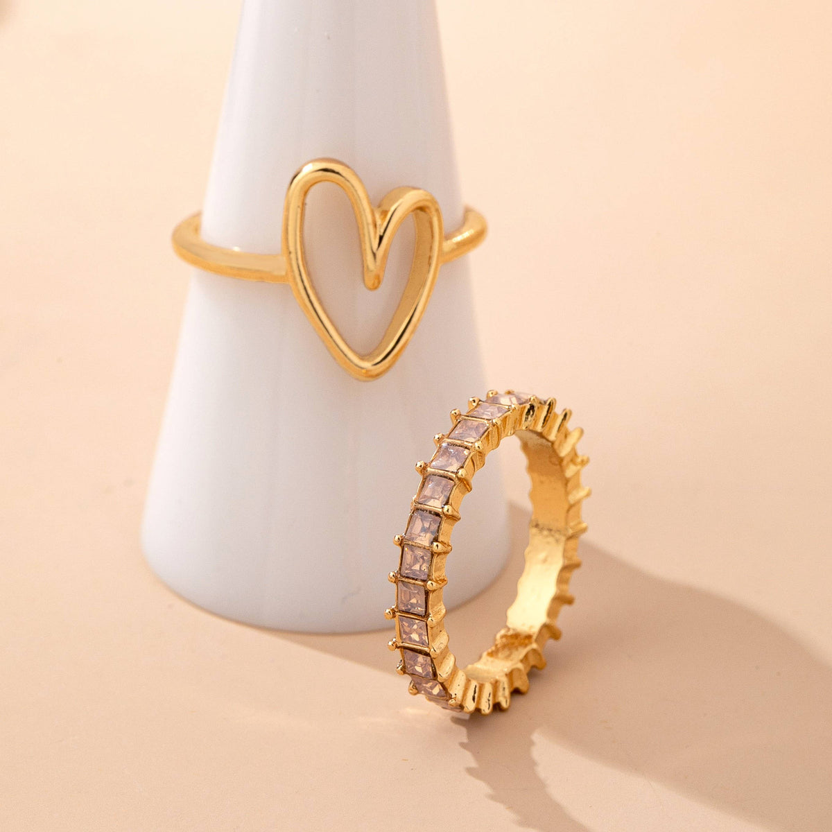 Baguette Crystal Heart Open Ring | 80R245: Gold