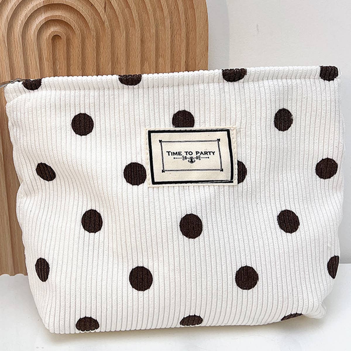 CORDUROY RETRO POLKA DOT MAKEUP BAG STORAGE BAG: White