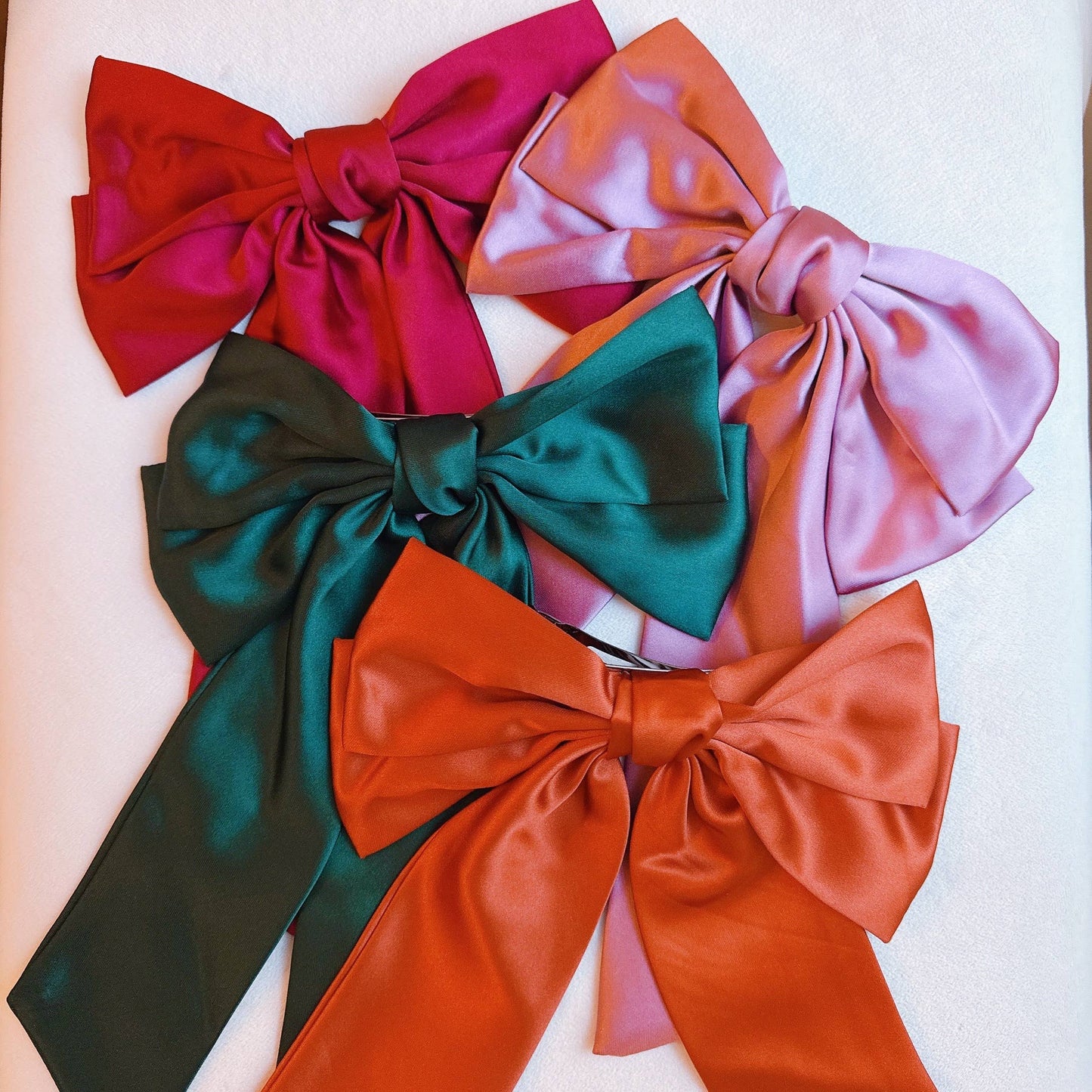 Doubled Satin Bow Hair Clip: Emerald