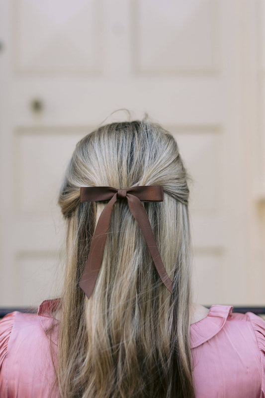 Bow Barrette-Thin Matte Satin | Micro Florence Bow: Hazelnut