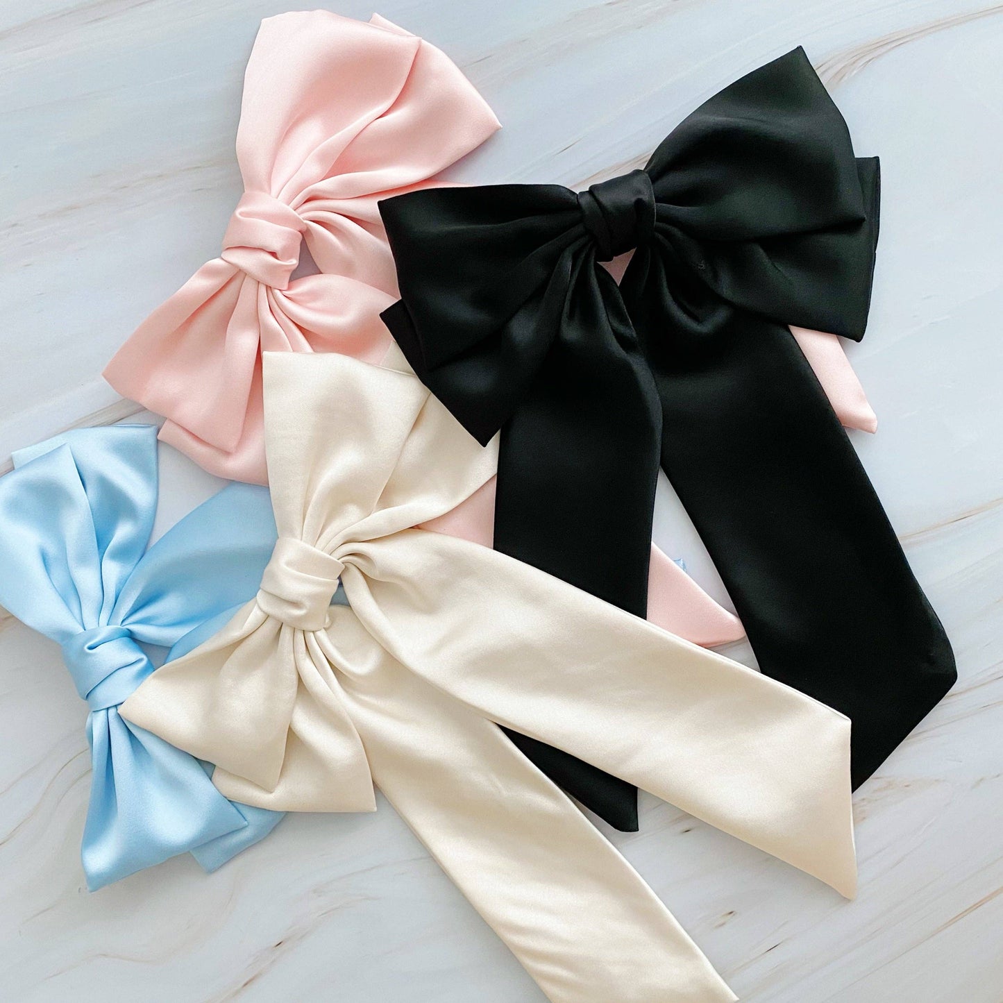Doubled Satin Bow Hair Clip: Black