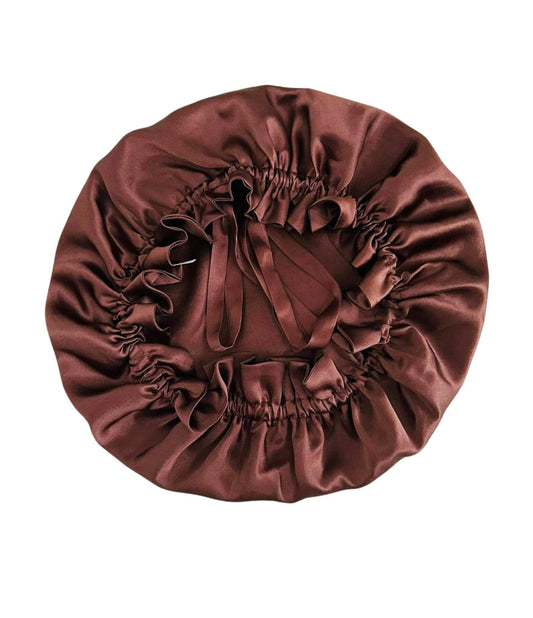 Silk Adjustable Double Layered Caps Bonnets- Champagne