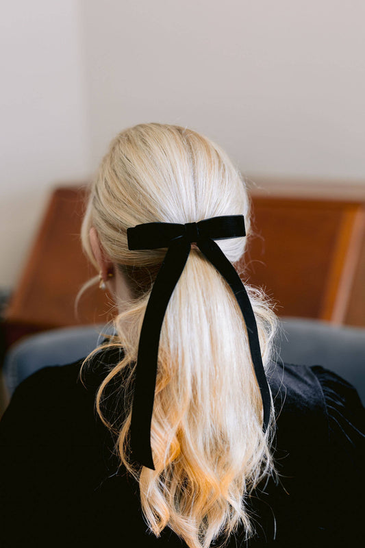 Bow Barrette-Long Velvet | Alice Bow: Black