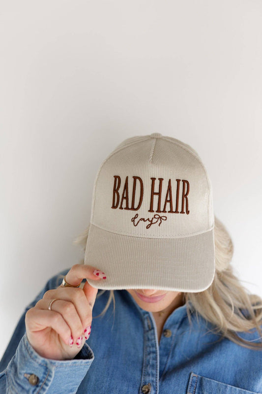 BAD HAIR DAY TRUCKER HAT: CREAM CORDUROY