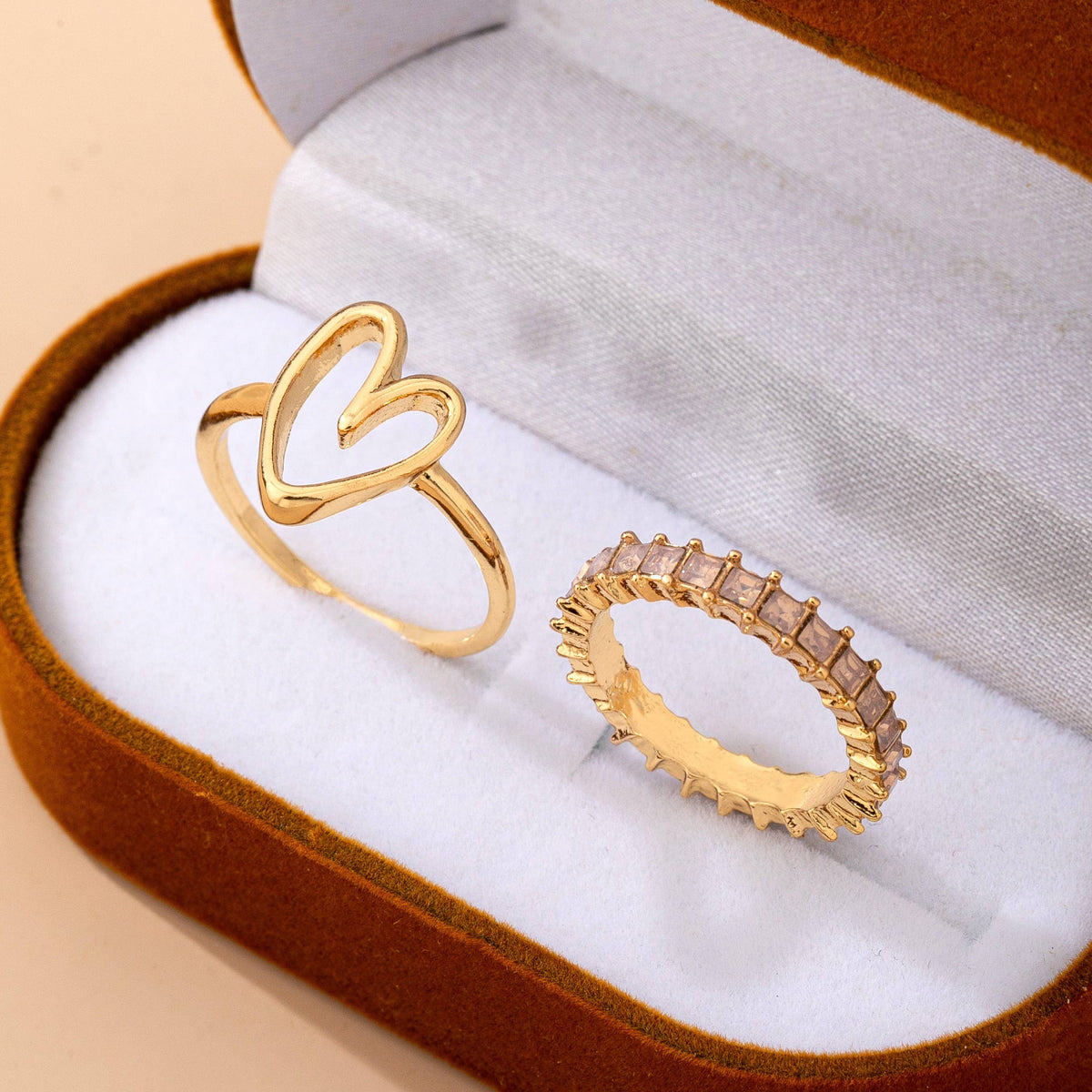 Baguette Crystal Heart Open Ring | 80R245: Gold