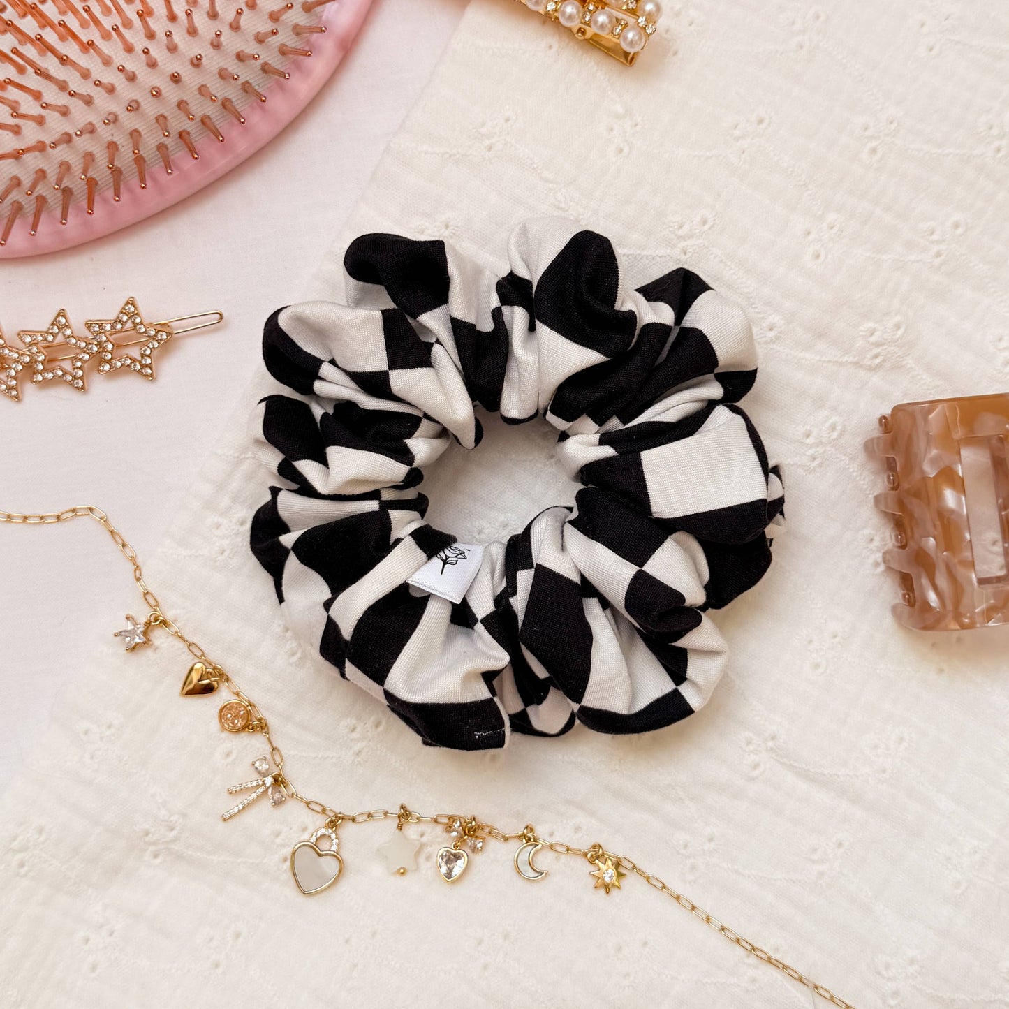 Black andWhite Check l Stretch Scrunchie