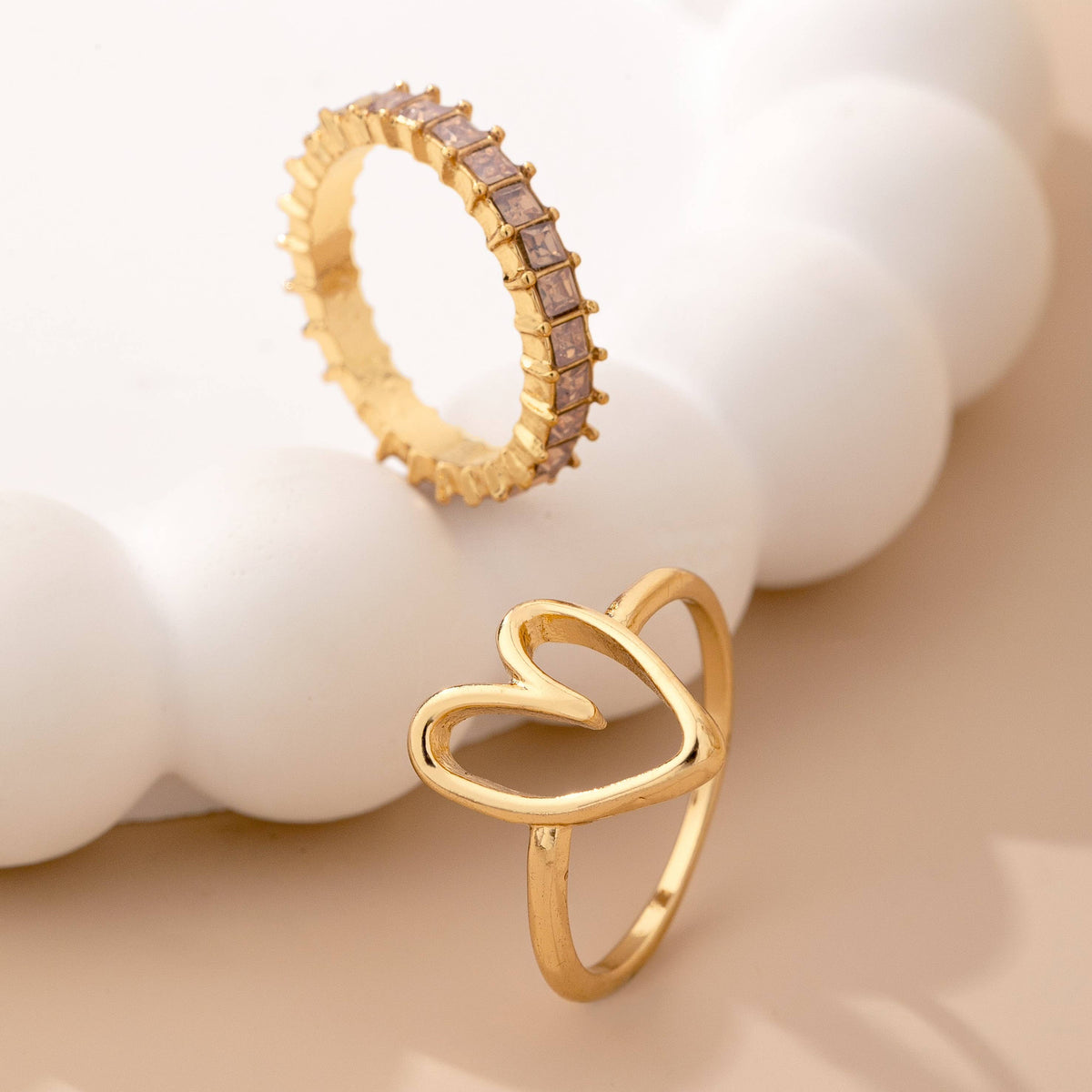 Baguette Crystal Heart Open Ring | 80R245: Gold