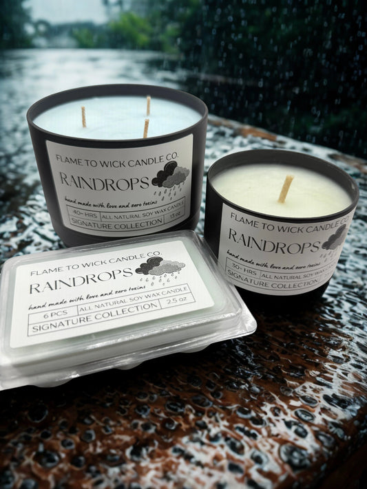 Flame to Wick Candle- RAINDROPS- 7.5 oz